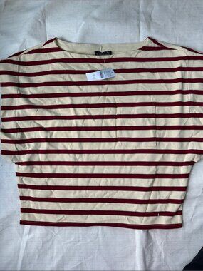 Women's Cream & Red Striped Crop